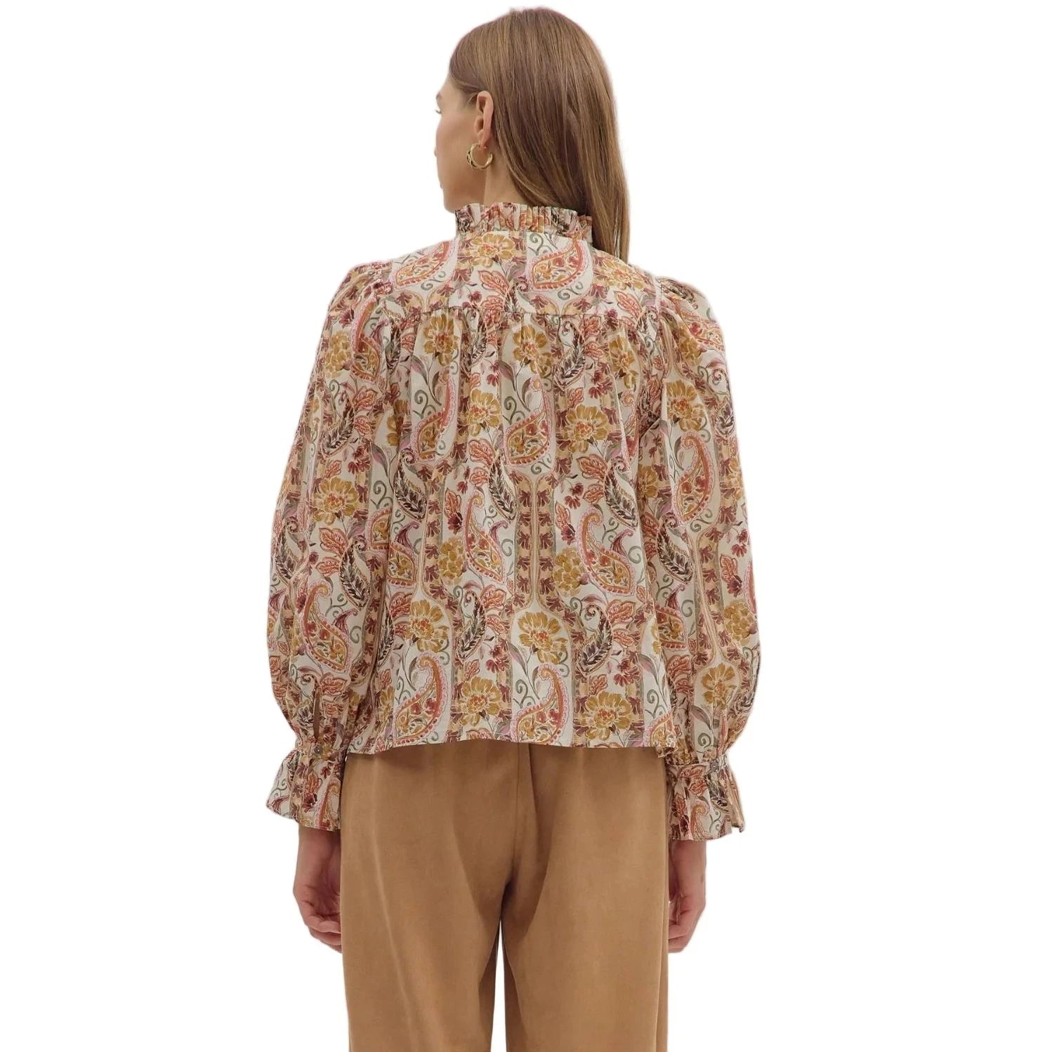 Paisley Print Long Sleeve Blouse Entro