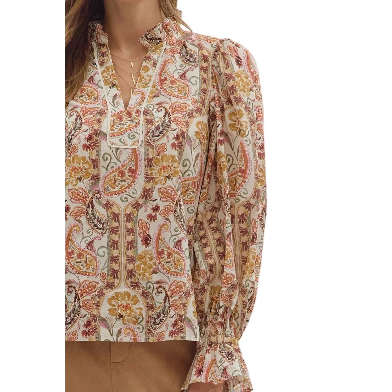 Paisley Print Long Sleeve Blouse Entro