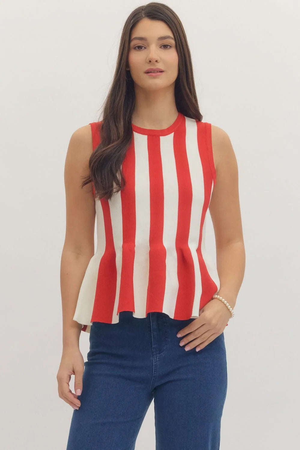 Sleeveless Striped Peplum Knit Top Entro