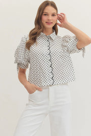 Polka Dot Puff Tie Sleeve Top Entro