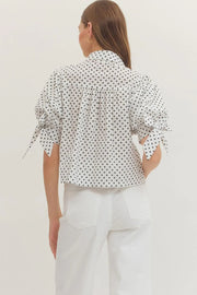 Polka Dot Puff Tie Sleeve Top Entro