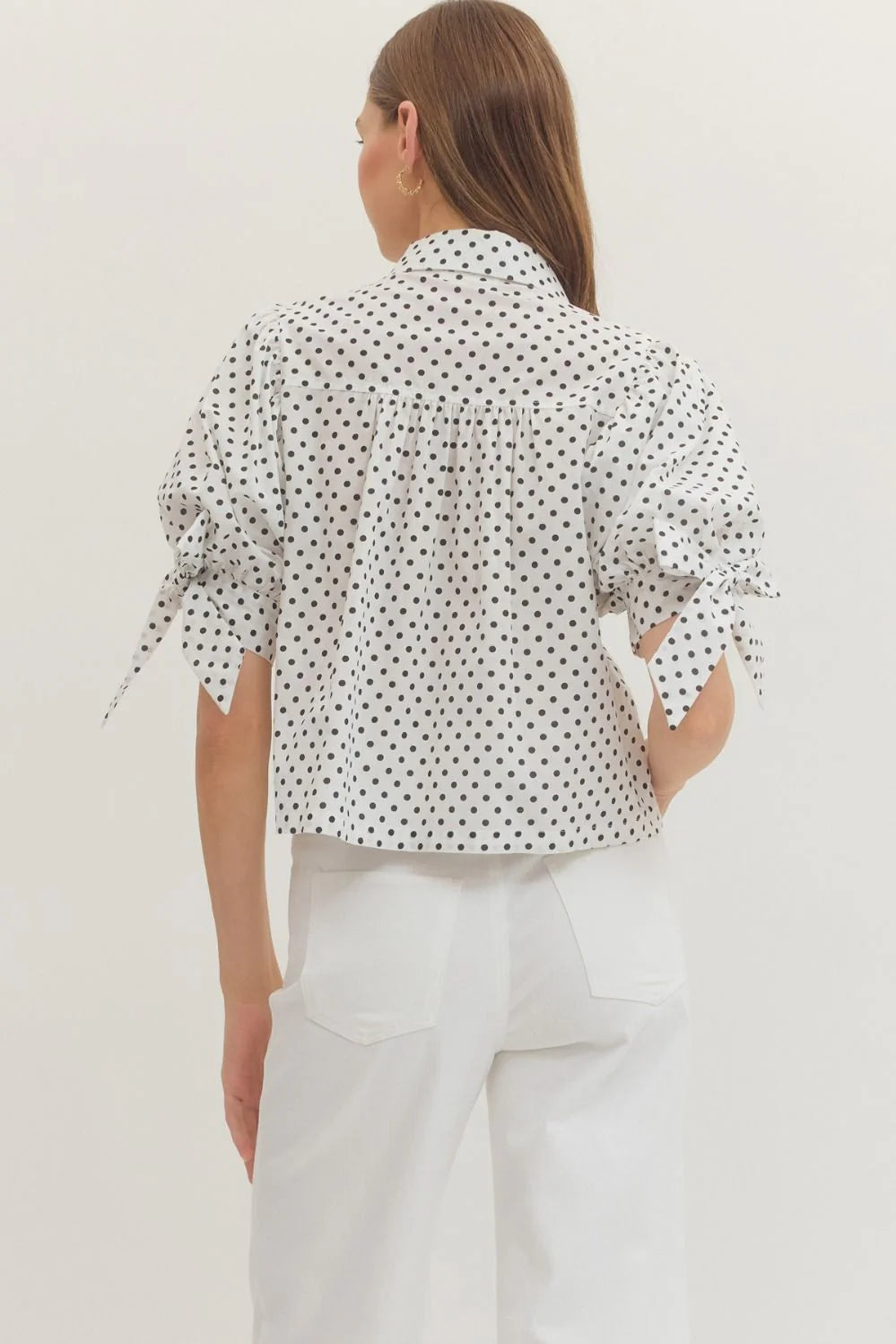 Polka Dot Puff Tie Sleeve Top Entro