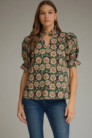 Fall Floral Puff Sleeve Top Entro