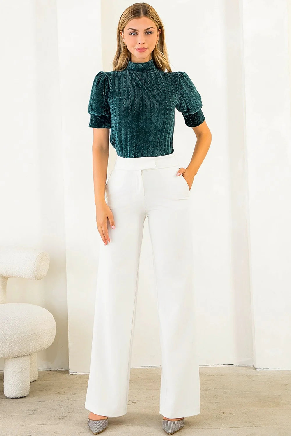 Textured Velvet Mock Neck Top THML