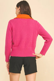 Color Block Collar Full Zip Knit Cardigan Pinch