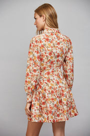 Matching Waist Tie Floral Print Button Down Shirt Dress Fate