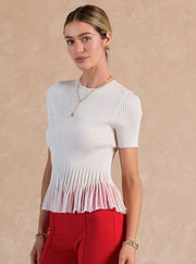 Short Sleeve Sweater Sheer Peplum Top Current Air
