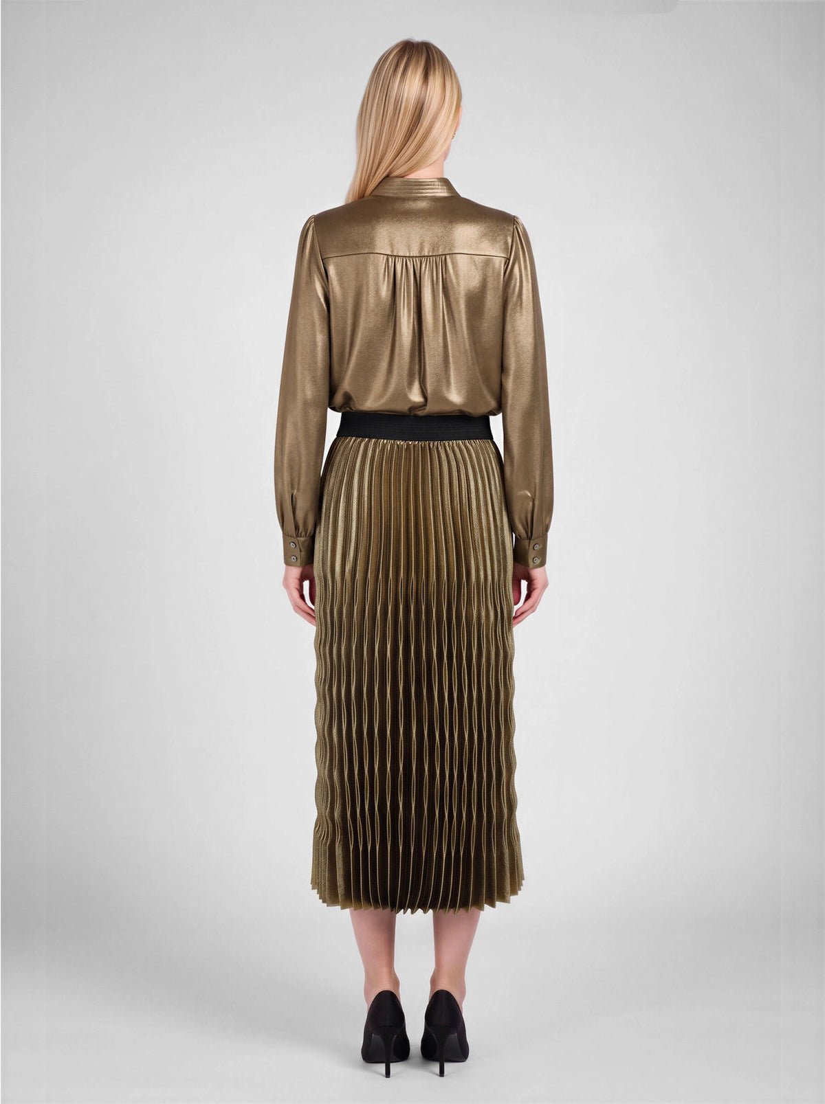 Metallic Special Pleated Midi Skirt Current Air