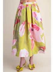 Floral Skirt - Pleated Flare Midi Glam