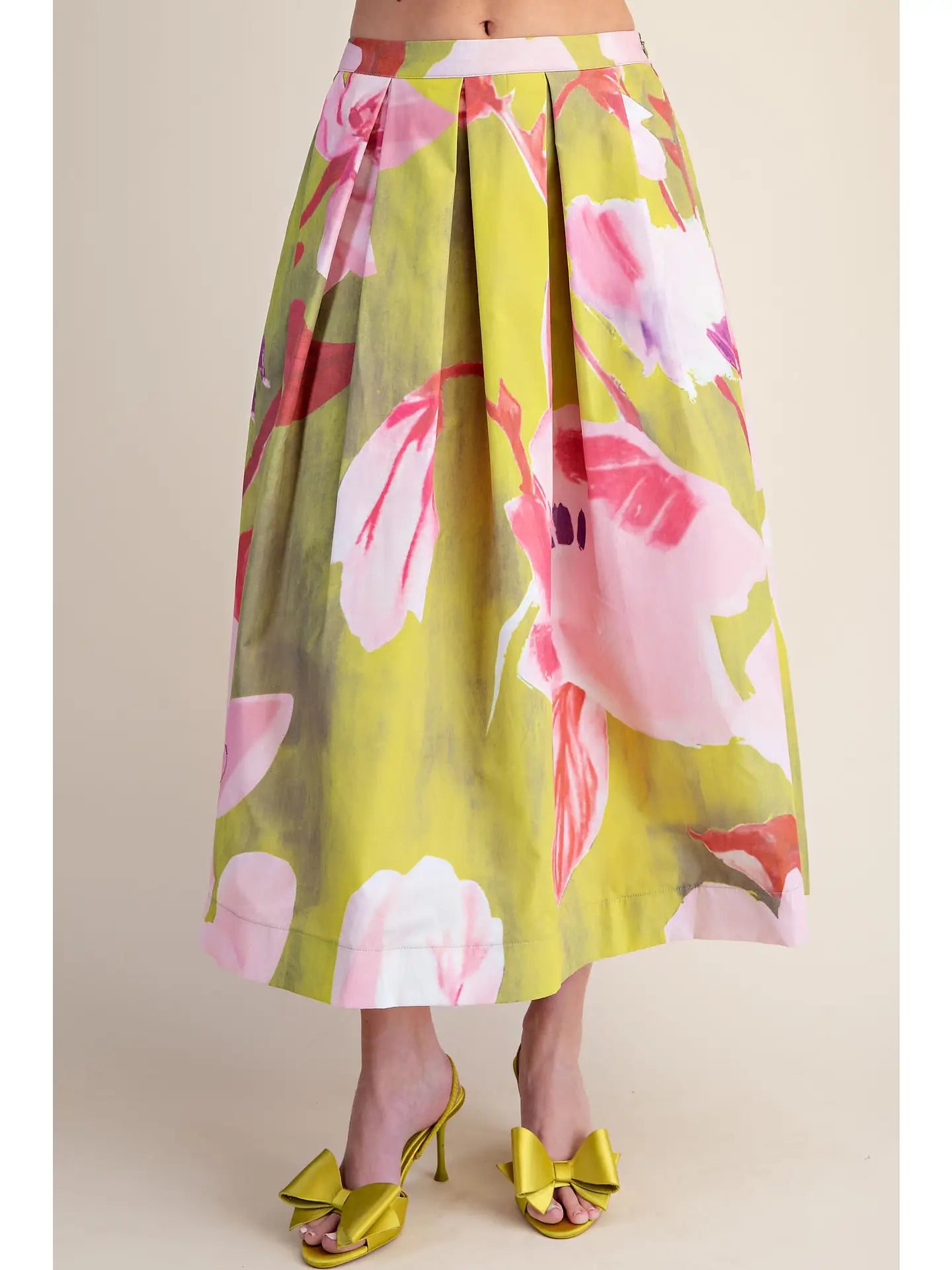 Floral Skirt - Pleated Flare Midi Glam