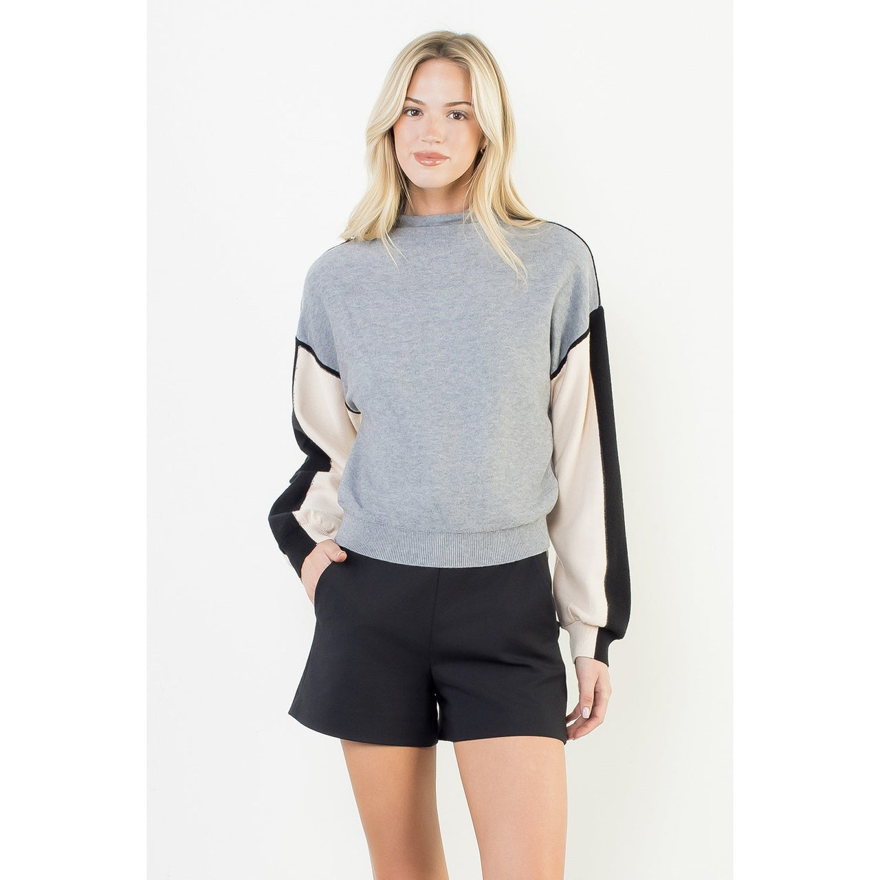 Colorblocked Mock Neck Sweater THML