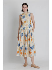 Watercolor Print Pleated Skirt Aureum