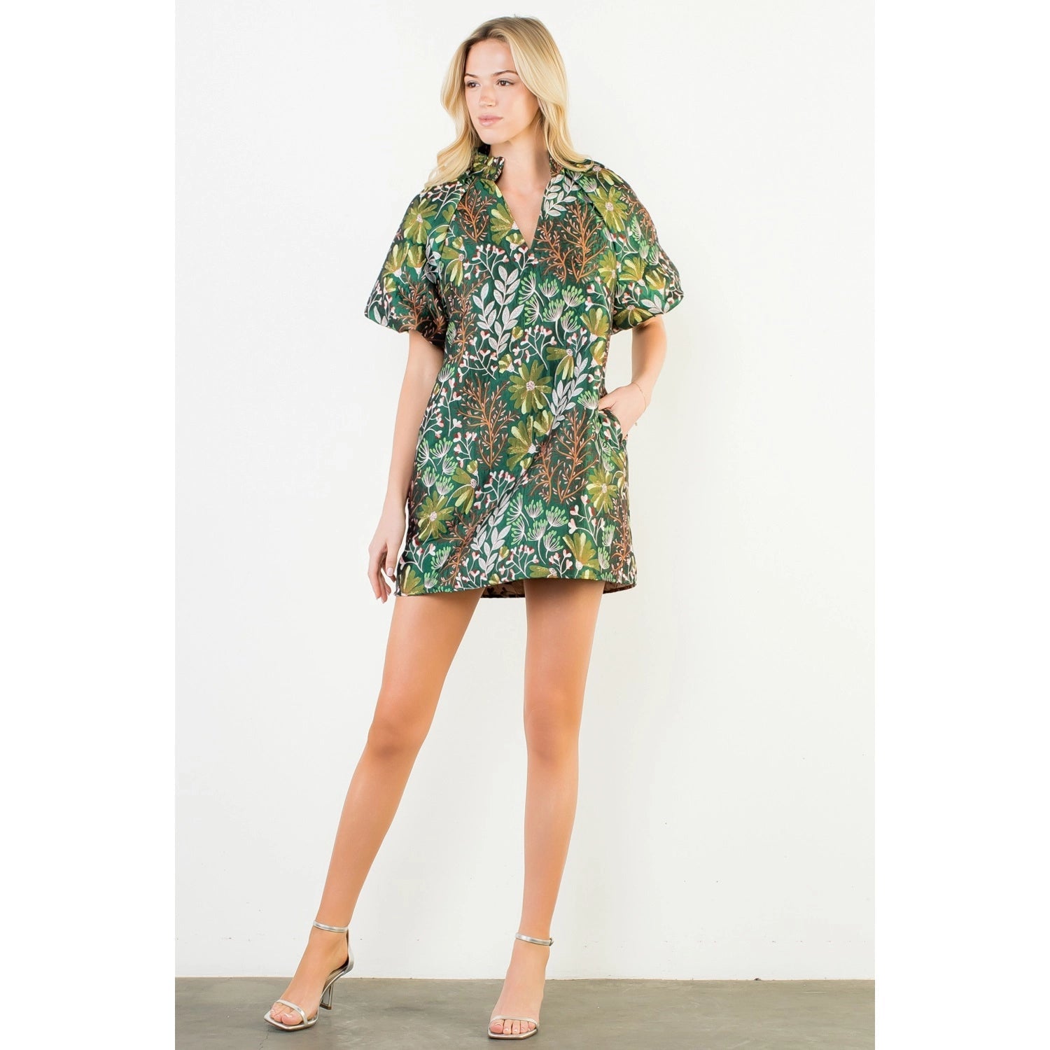 Puff Sleeve Floral Holiday Dress THML