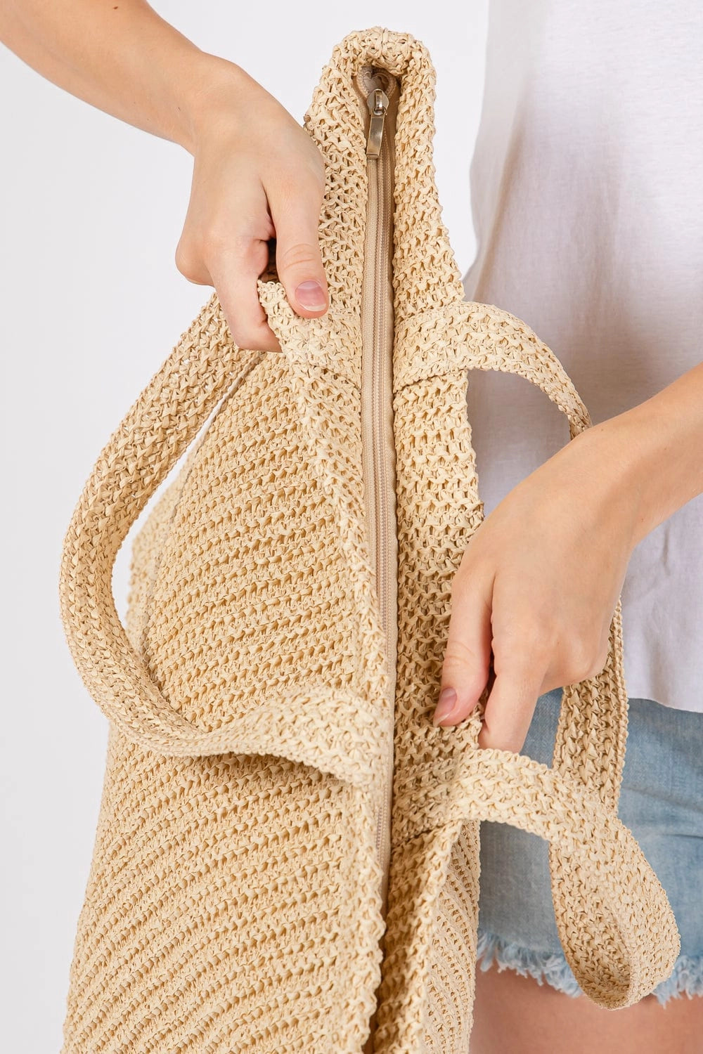 Solid Crochet Straw Tote Bag Mimi Wholesale