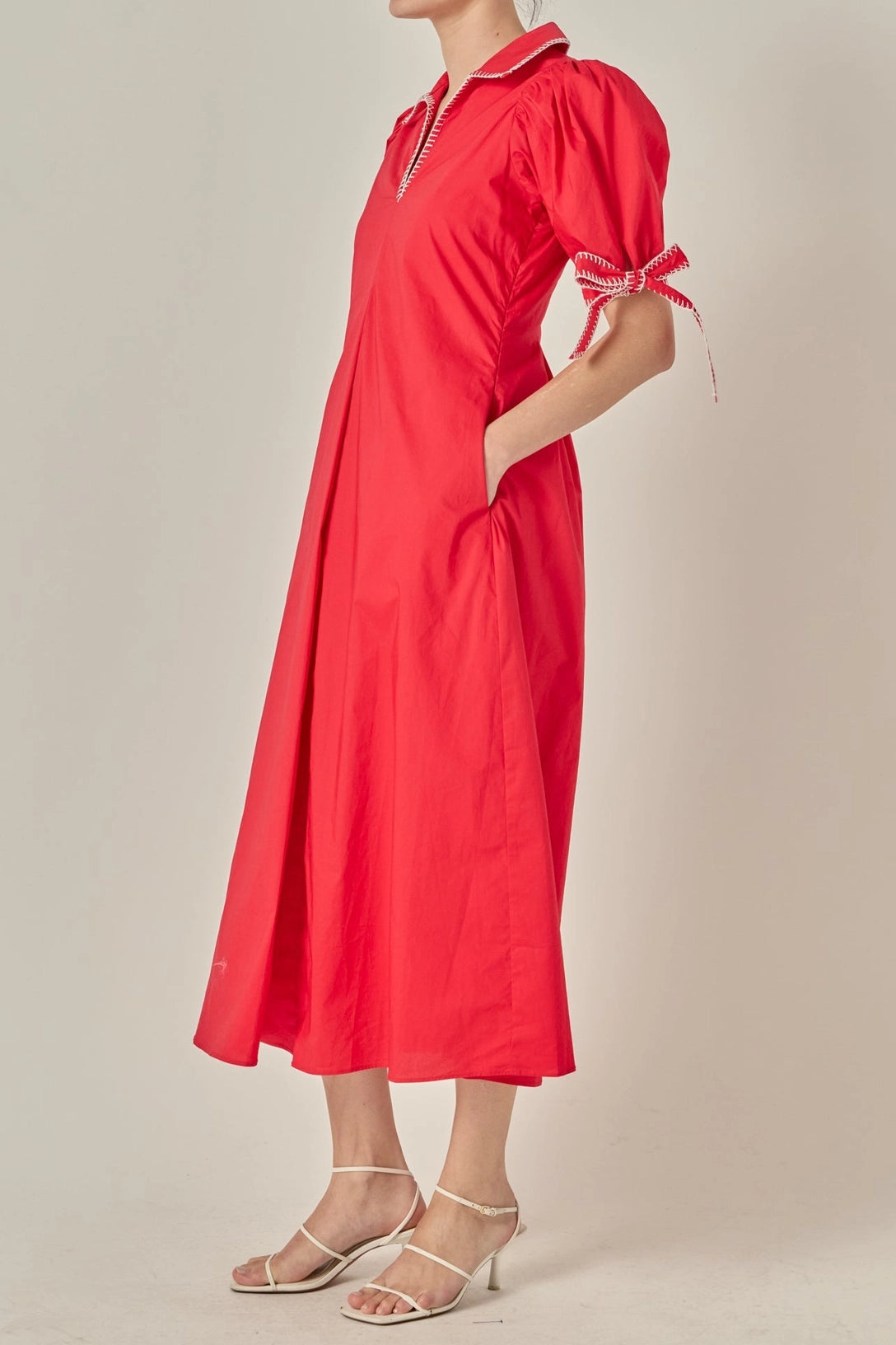 Stitch Detailed Midi Dress English Factory