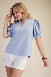 Ruffle V-Neck Puff Sleeve Top Glam