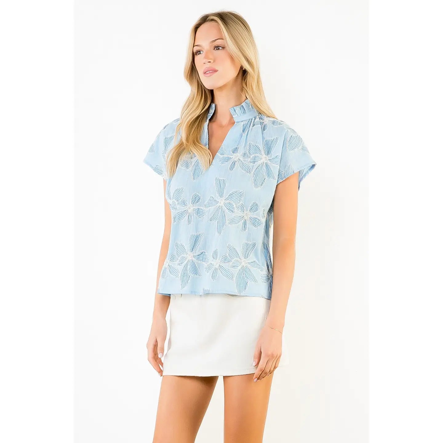 Short Sleeve Embroidery Floral Top THML