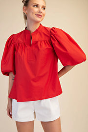 China Collar V-Neck Bubble Sleeve Poplin Top Glam