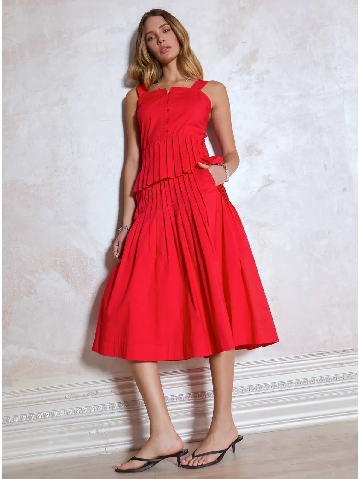 Pleated A-Line Midi Skirt Current Air