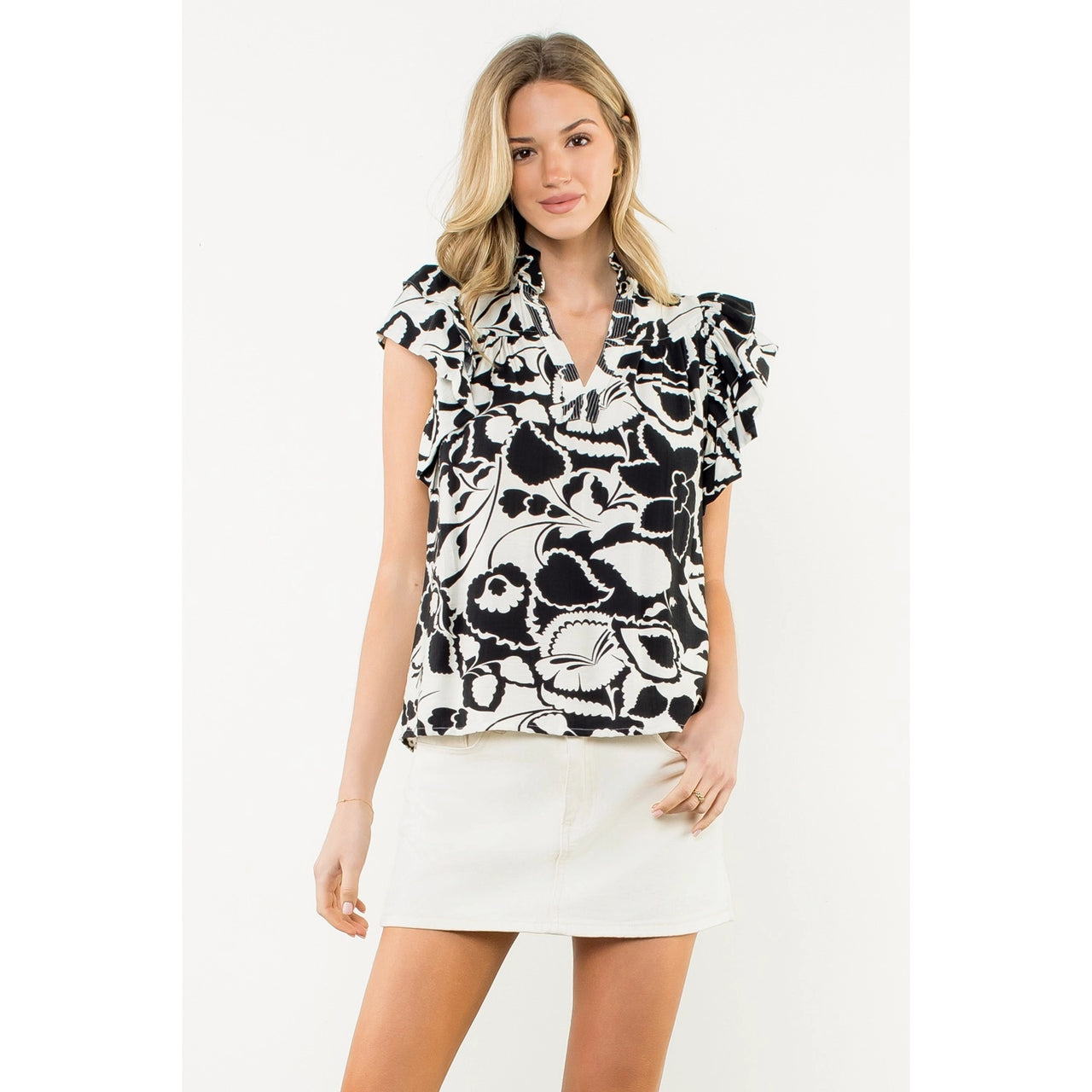 Flutter Sleeve Print Top