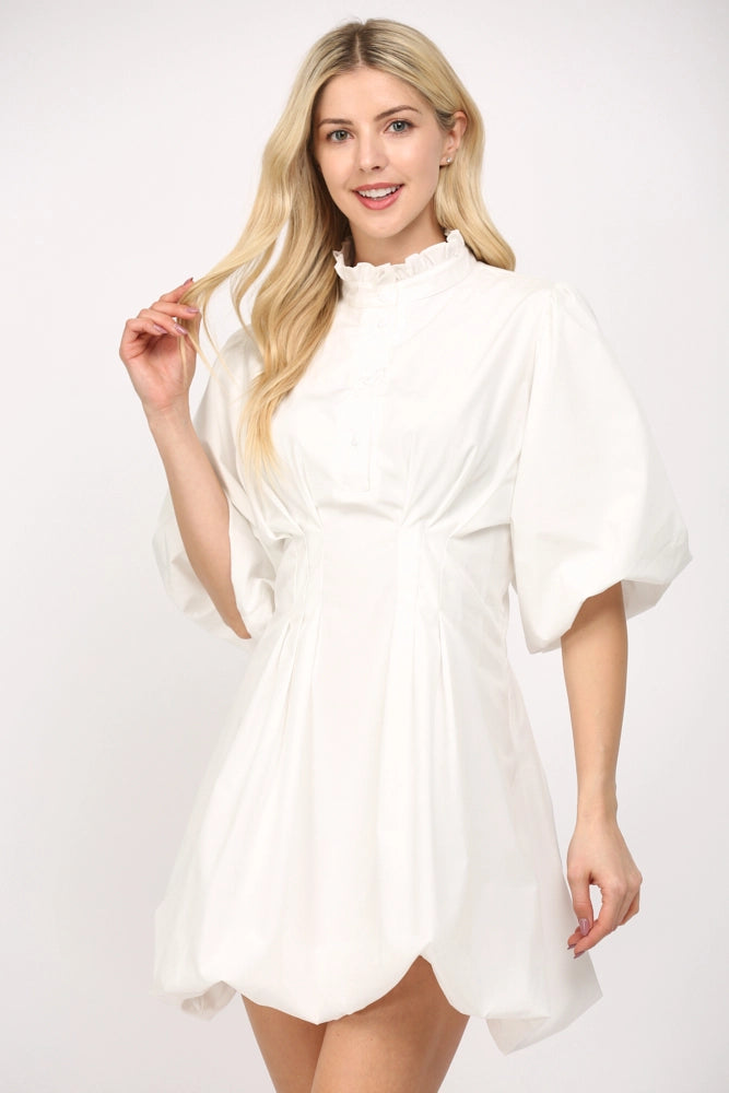 Ruffled Stand Collar Bubble Hem Dress