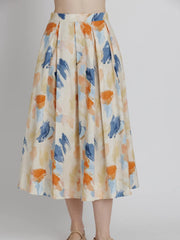 Watercolor Print Pleated Skirt Aureum