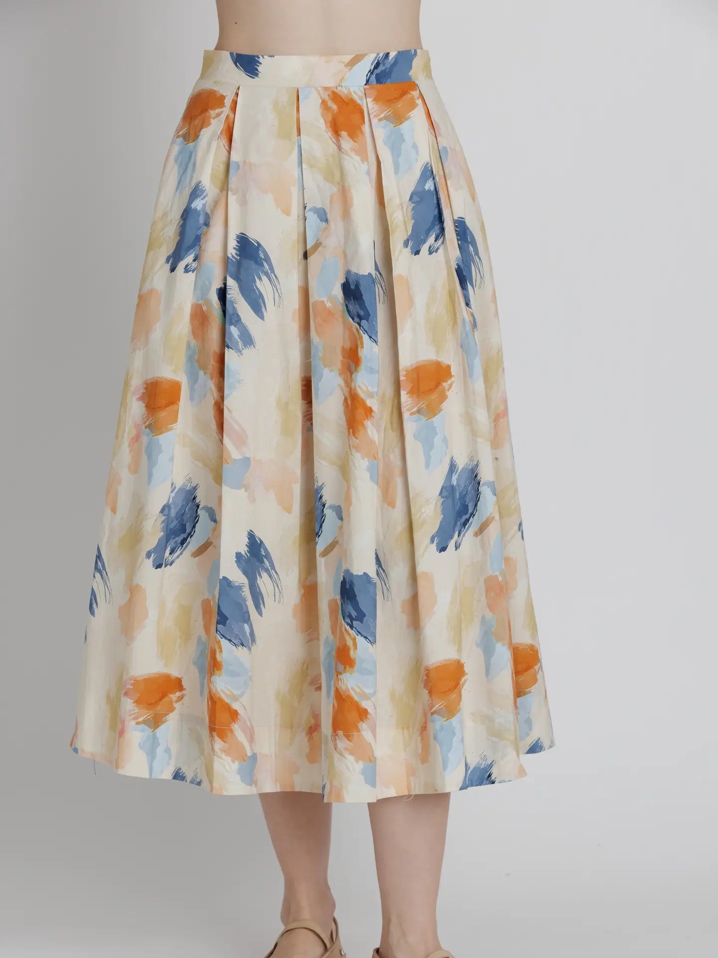 Watercolor Print Pleated Skirt Aureum