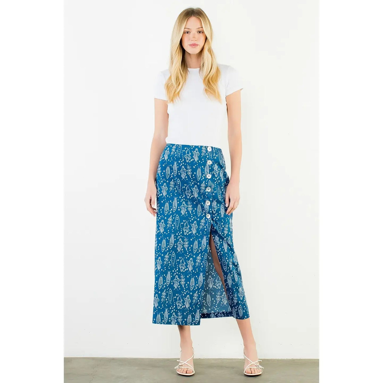 Side Button Fish Pattern Skirt THML