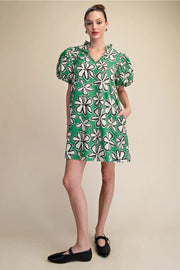 Ruffle Neck Puff Sleeve Floral Mini Dress Glam