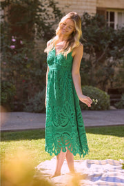 Embroidered Lace V-Neck Sleeveless Midi Dress Skies are Blue