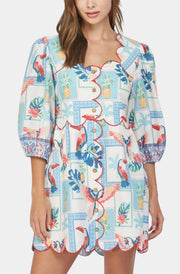 Linen Blend Tropical Print Dress Fate