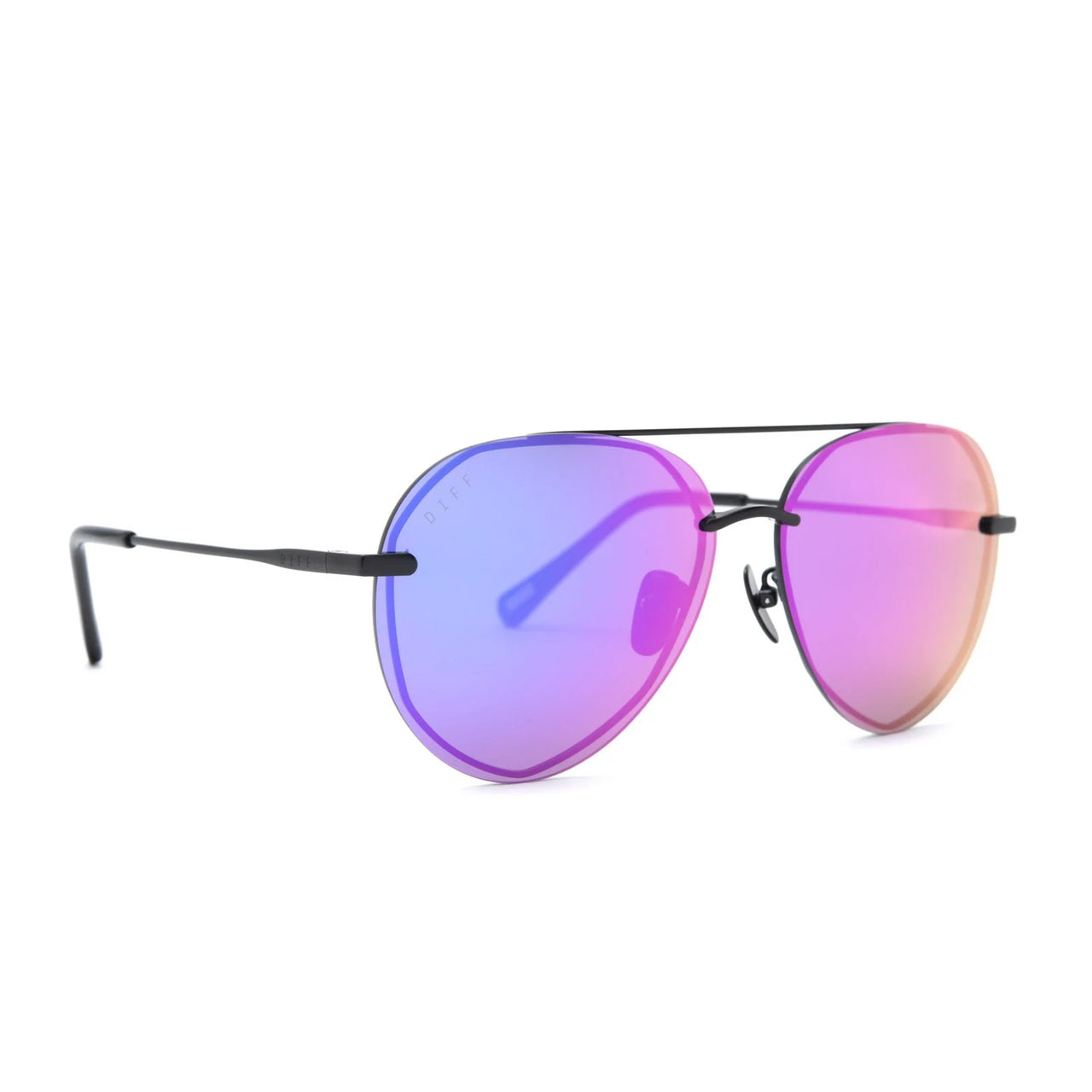 Lenox Aviator Sunglasses in Matte Black/Purple Mirror | Diff Eyewear