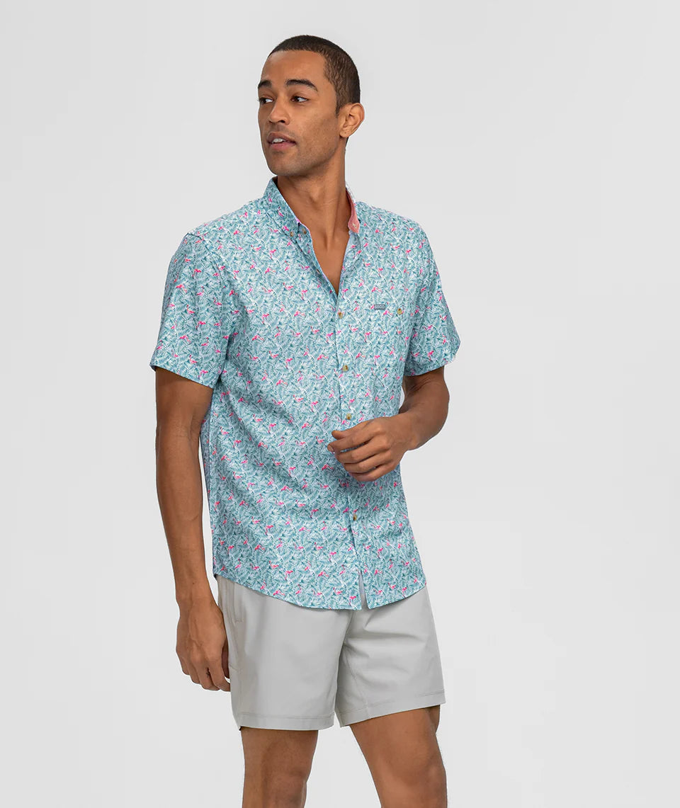 Men's Lets Flamingle Baja Short Sleeve Shirt | Southern Shirt Co. Southern Shirt Co.