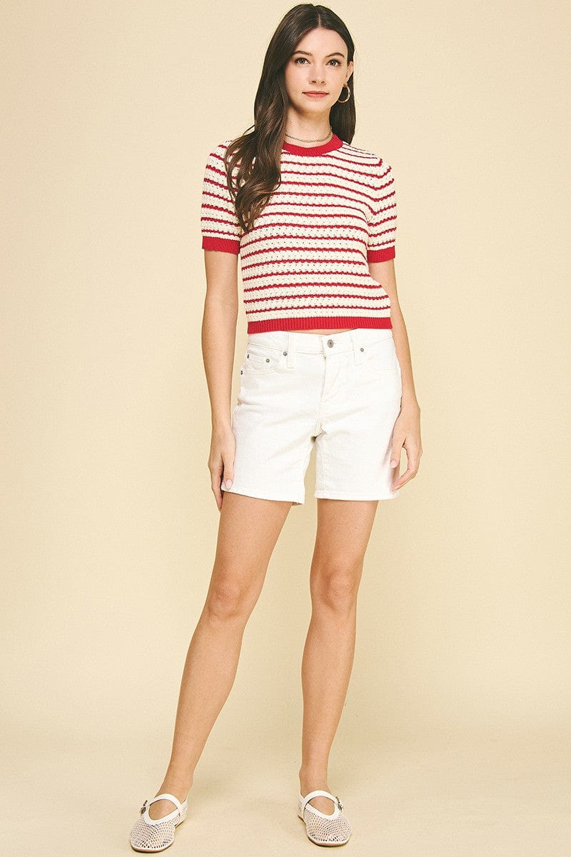 Stripe Textured Short Sleeve Sweater