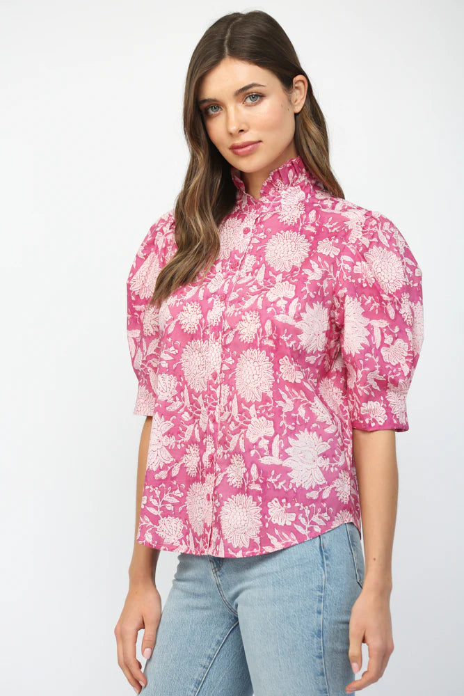 Penny Puff Short Sleeve Button Down Top Fate