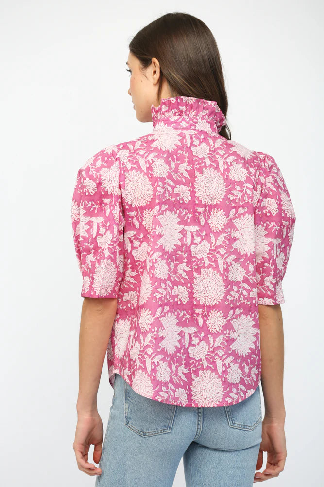 Penny Puff Short Sleeve Button Down Top Fate