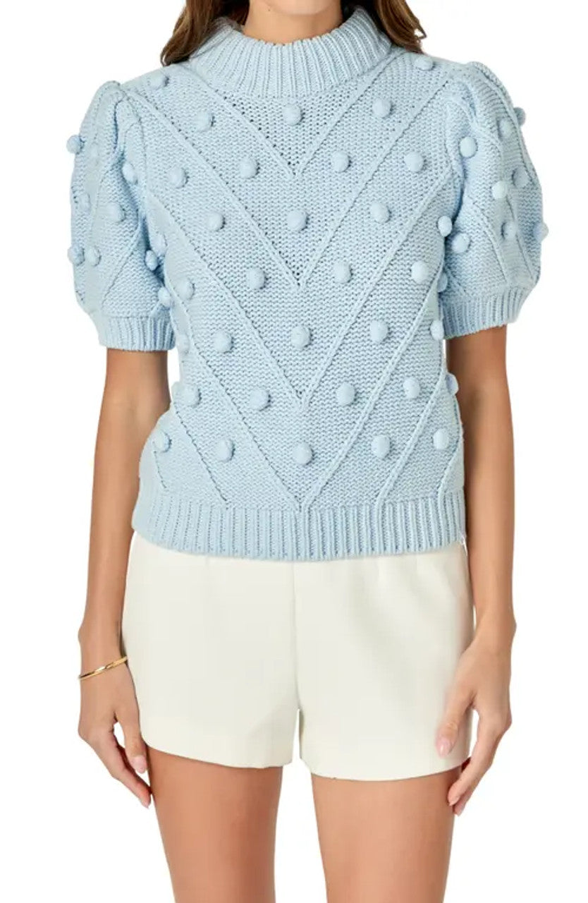 Pom Pom Puff Sleeve Sweater