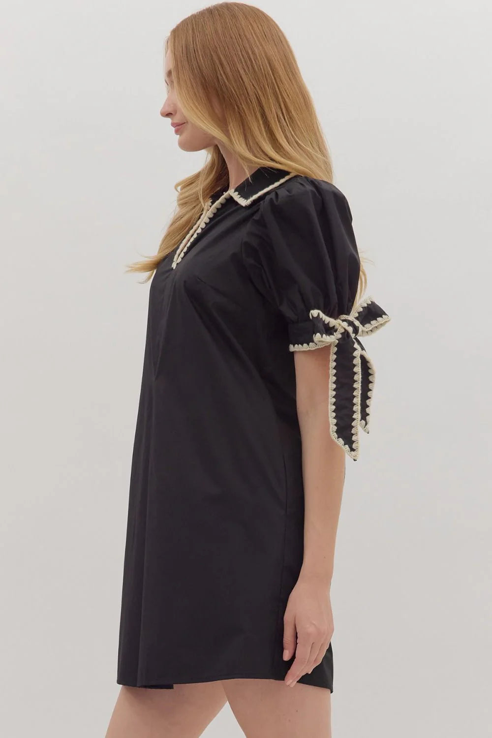 Scallop Trim Puff Sleeve Mini Dress Entro