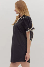 Scallop Trim Puff Sleeve Mini Dress Entro