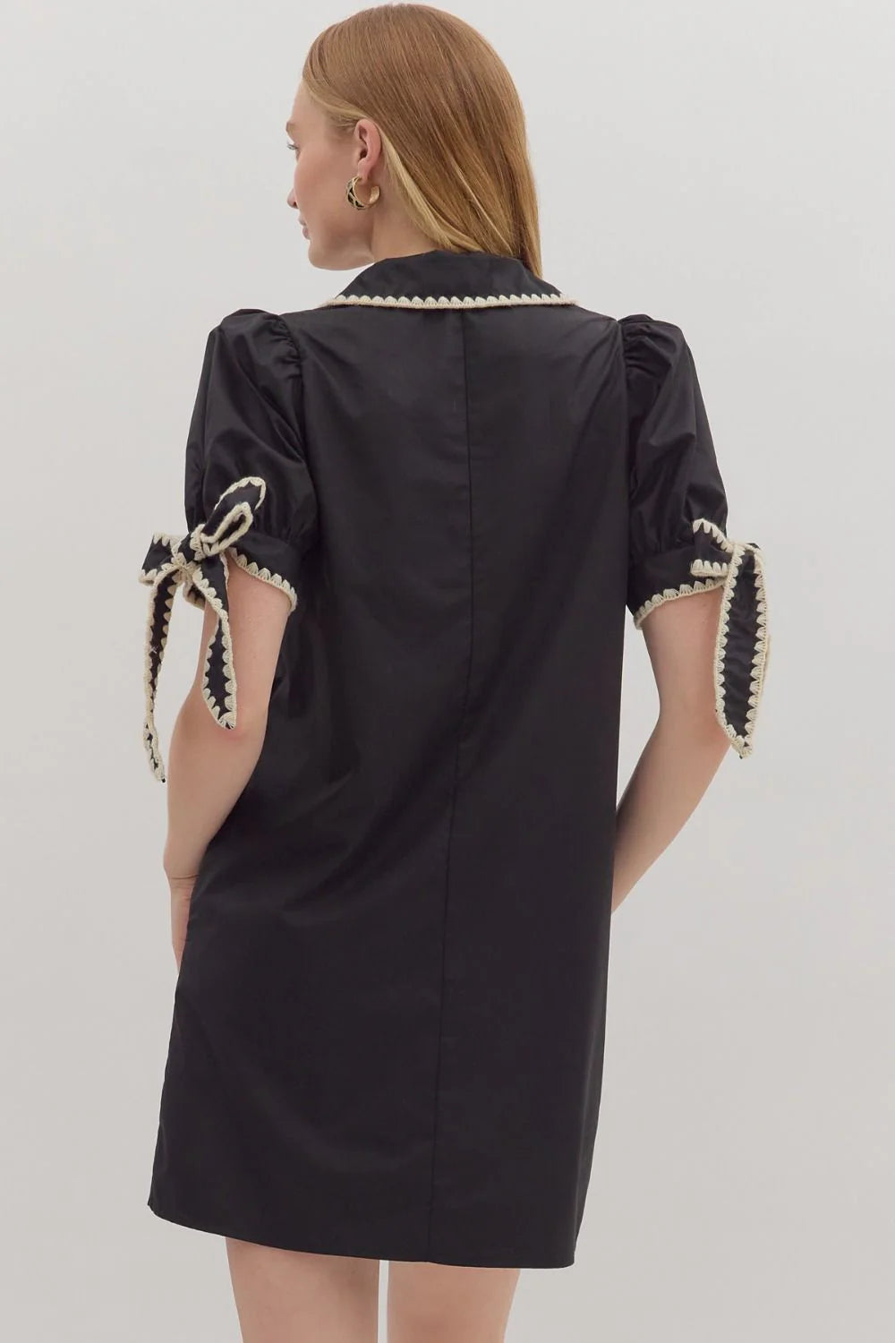Scallop Trim Puff Sleeve Mini Dress Entro