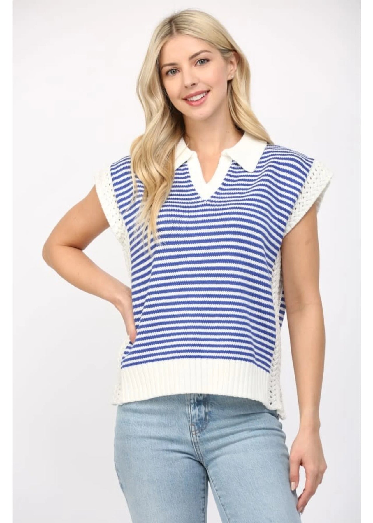 Stripe Collared V-Neck Sweater Vest