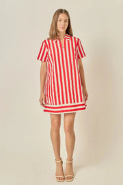 Striped Mini Shirt Dress English Factory