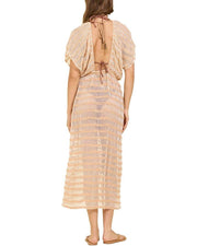 Natural Lurex Stripe Mesh Maxi Dress Vintage Havana