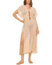 Natural Lurex Stripe Mesh Maxi Dress Vintage Havana