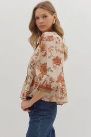 Botanical Print Peplum Top Entro