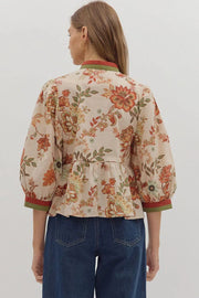 Botanical Print Peplum Top Entro