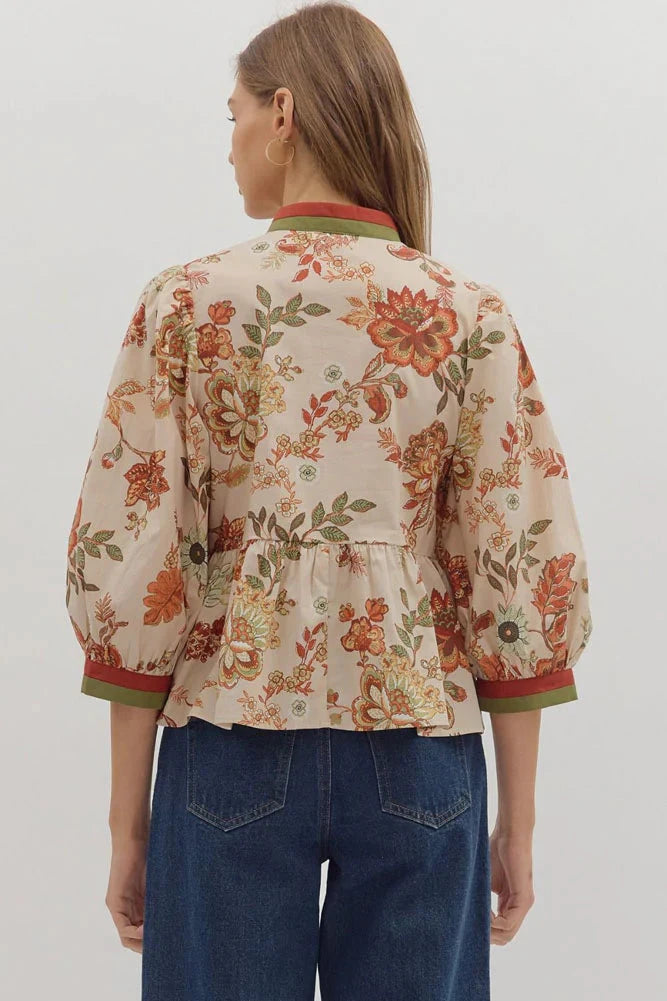 Botanical Print Peplum Top Entro