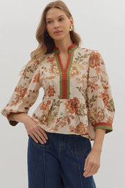 Botanical Print Peplum Top Entro