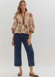 Botanical Print Peplum Top Entro