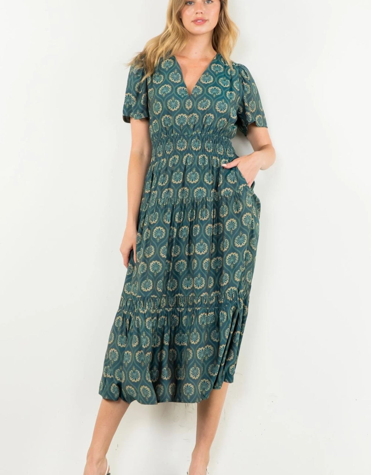 Fleur Print Tiered Midi Dress